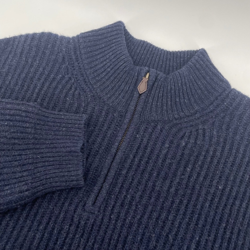 Brooks Brothers Quarter Zip Mens XXL Navy Scottish Lambswool Ribbed Sweater